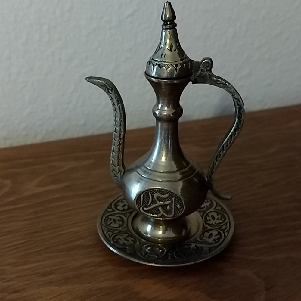 Small Brass Teapot and Plate